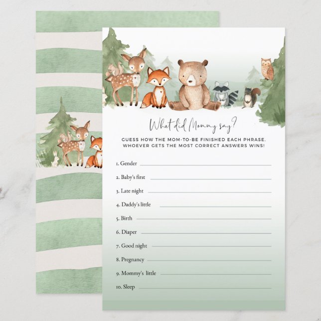 Bear Baby Shower Game What Did Mommy Say? (Front/Back)