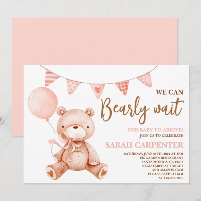 Bear Baby Shower Girl Invitation (Front/Back)