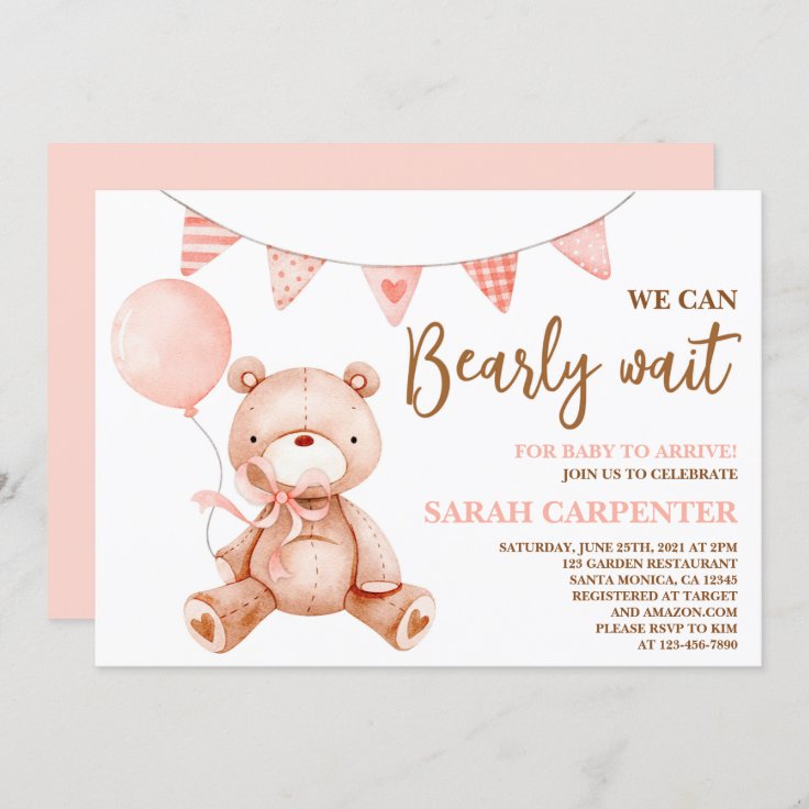 Bear Baby Shower Girl Invitation | Zazzle