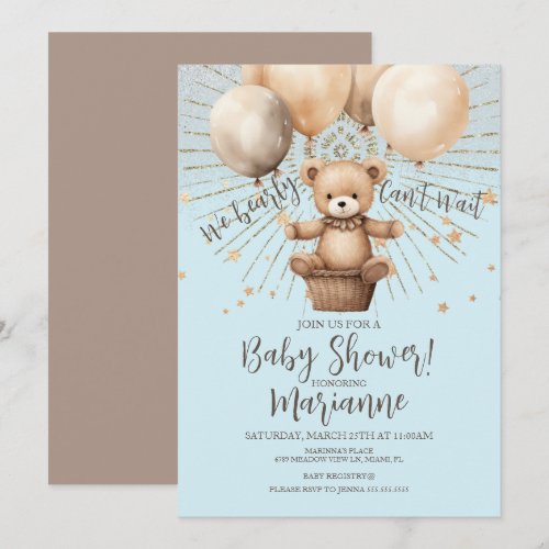  Bear Baby Shower Glitter Bohemian Rustic Blue