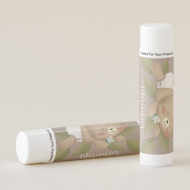  Bear Baby Shower Glitter Bohemian Stars Gold    Lip Balm (Front)