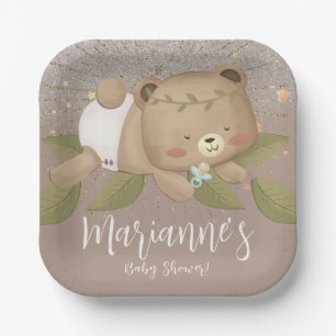  Bear Baby Shower Glitter Bohemian Stars Gold   Paper Plates