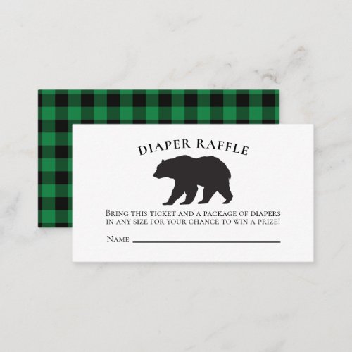 Bear Baby Shower Green Plaid Diaper Raffle Enclosure Card