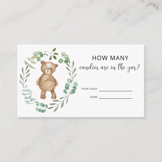 Bear baby shower guess how many candies in jar enclosure card (Front)