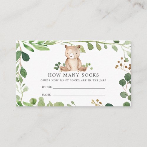 Bear Baby Shower Guess How Many Socks Enclosure Card