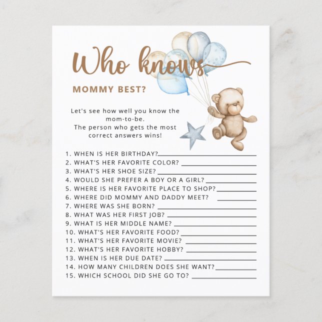 Bear baby shower guess how many teddy bears (Front)