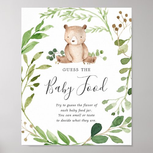 Bear Baby Shower Guess The Baby Food Poster