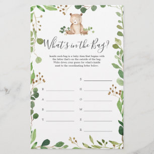 Bear Baby Shower Guess What's in the Bag Game