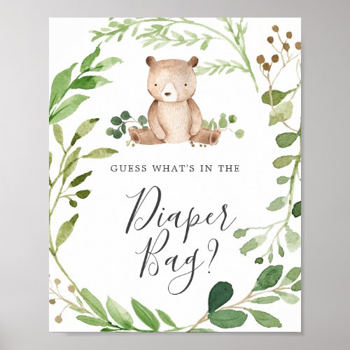 Bear Baby Shower Guess Whats in the Diaper Bag Poster