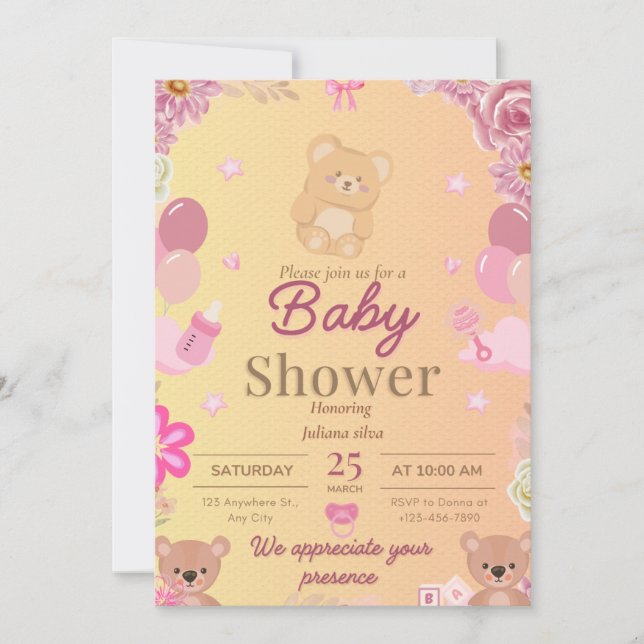 Bear Baby shower invitation  (Front)