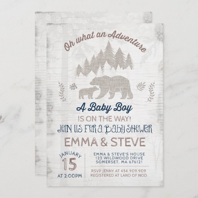 Bear Baby Shower Invitation Boy Adventure Shower (Front/Back)