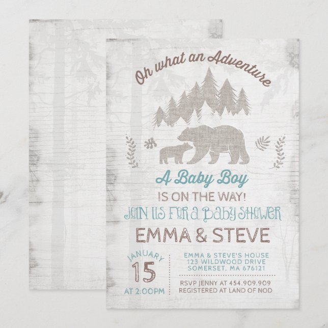 Bear Baby Shower Invitation Boy Adventure Shower (Front/Back)