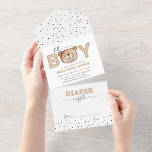 Bear Baby Shower Invitation + Diaper Raffle In One