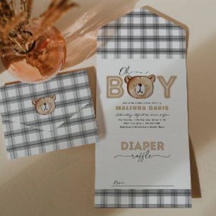 Bear Baby Shower Invitation + Diaper Raffle In One