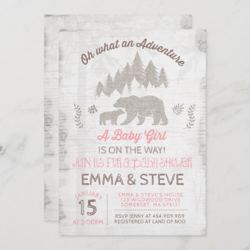 Bear Baby Shower Invitation Girl Adventure Shower