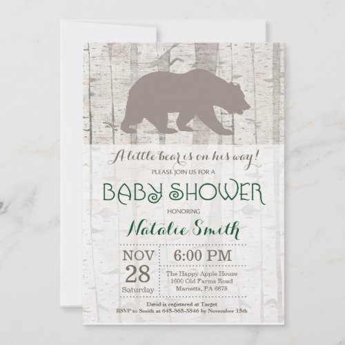 Bear Baby Shower Invitation Rustic Woodland