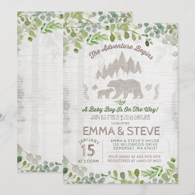 Bear Baby Shower Invitation The Adventure Begins (Front/Back)