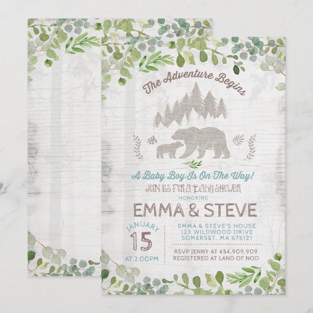 Bear Baby Shower Invitation The Adventure Begins (Front/Back)