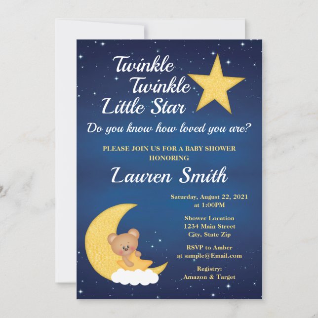 Bear Baby Shower Invitation Twinkle Little Star (Front)