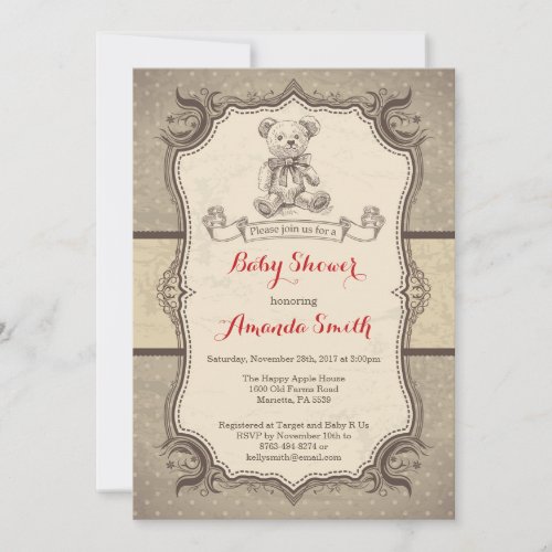 Bear Baby Shower Invitation Vintage Retro