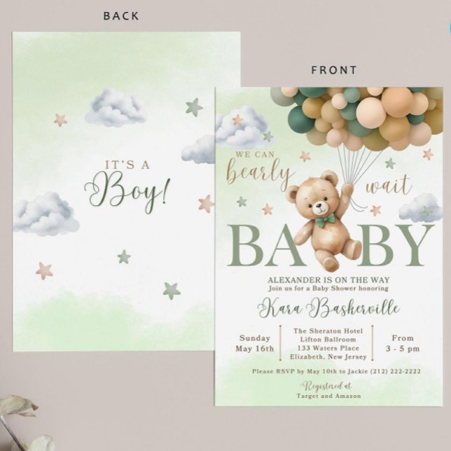 Bear Baby Shower Invite, We Can Bearly Wait Invita Invitation (Creator Uploaded)