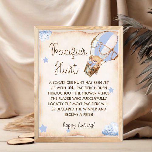 Bear baby shower pacifier hunt game sign