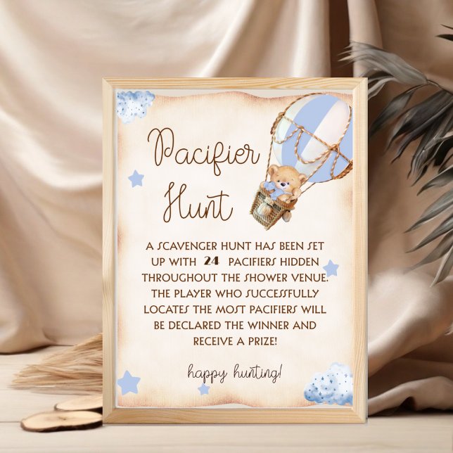 Bear baby shower pacifier hunt game sign (Creator Uploaded)