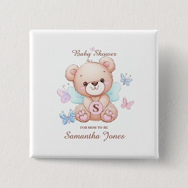 Bear Baby Shower Personalized Button (Front)