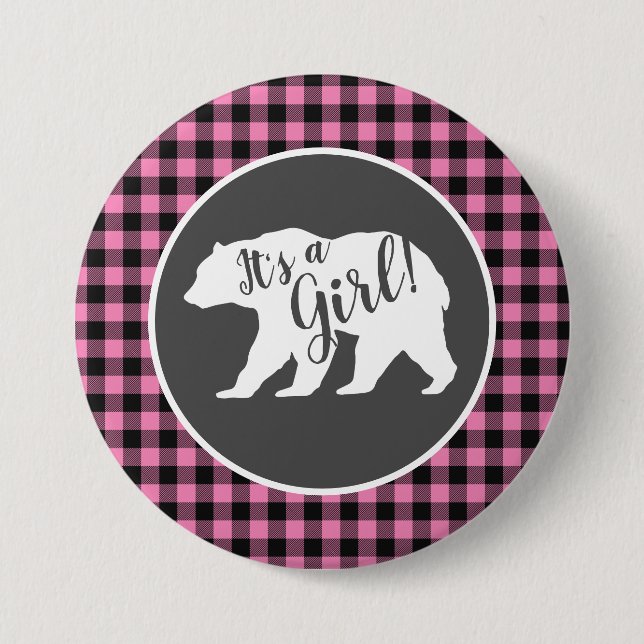 Bear Baby Shower Pink Button (Front)