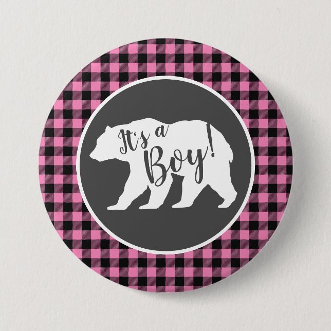 Bear Baby Shower Pink Button (Front)