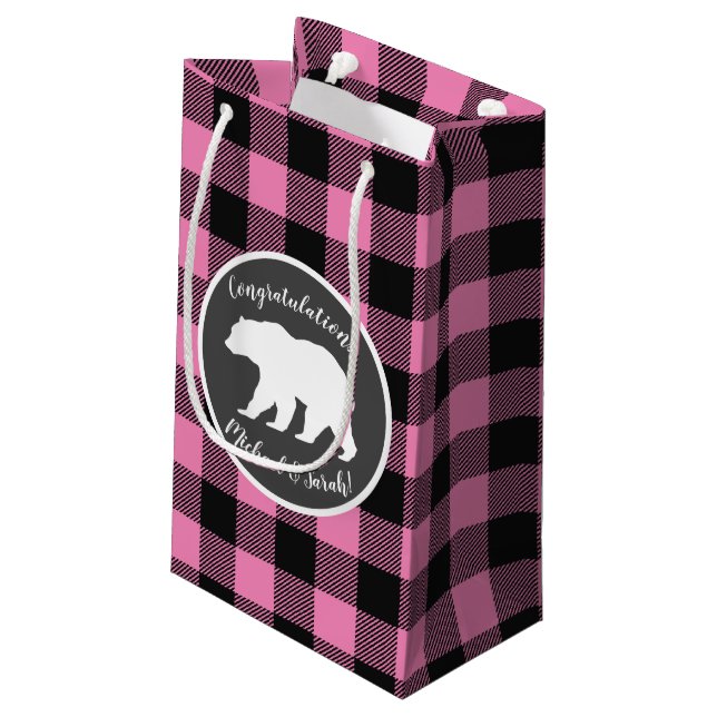 Bear Baby Shower Pink Small Gift Bag (Back Angled)
