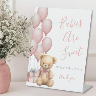 Bear Baby Shower Pink Sweets Pedestal Sign