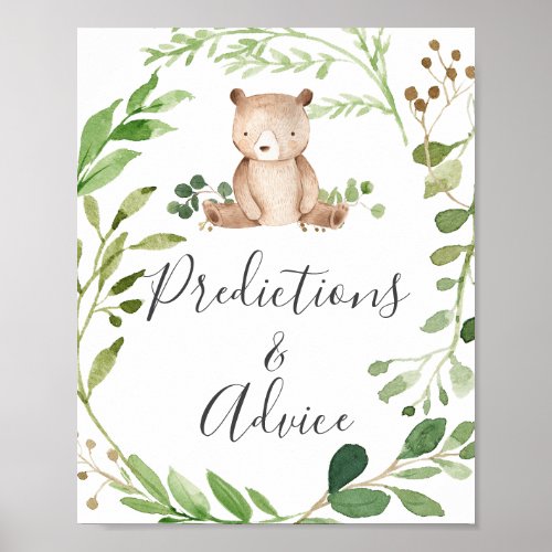 Bear Baby Shower Predictions and Advice Sign