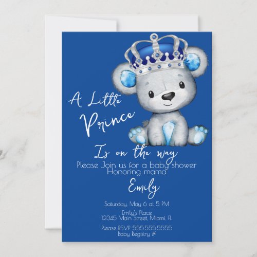 Bear Baby Shower Prince Boy Party Invitation