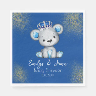 Bear Baby Shower Prince Sparkly Blue Boys Napkins