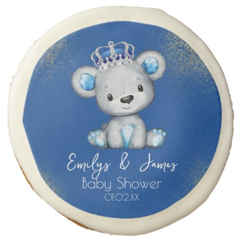 Bear Baby Shower Prince Sparkly Blue Boys Sugar Cookie