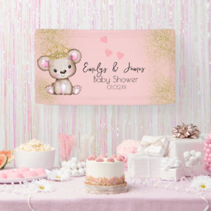 Bear Baby Shower Princess Sparkly Pink Banner