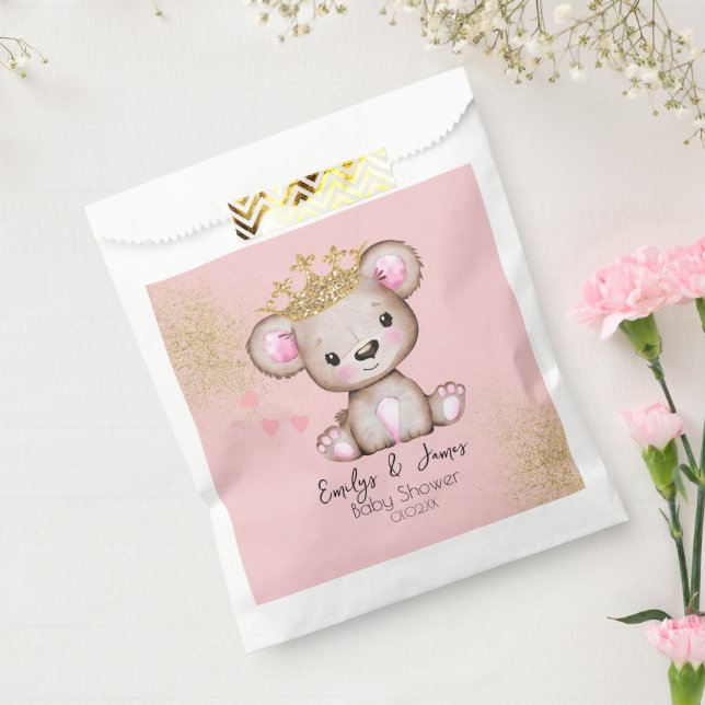 Bear Baby Shower Princess Sparkly Pink Favor Bag (Sealed)