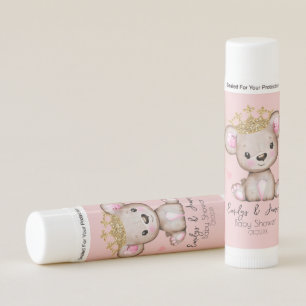 Bear Baby Shower Princess Sparkly Pink Gold Lip Balm