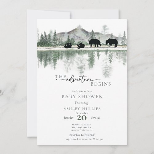 Bear Baby Shower  Rustic Mountains  Invitation