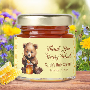 Bear Baby Shower Thank You Beary Much Cute Script Honey Jar Favors