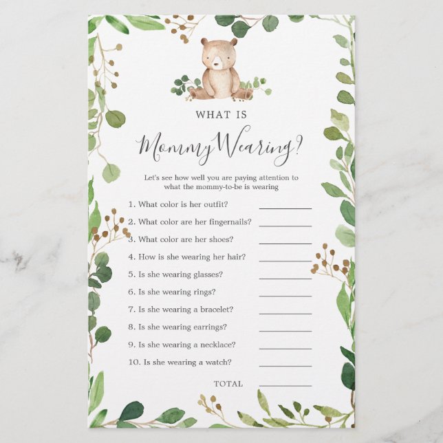 Bear Baby Shower What is Mommy Wearing (Front)