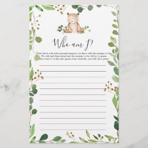 Bear Baby Shower Who Am I Game