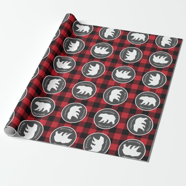 Bear Baby Shower Woodland Lodge Wrapping Paper (Unrolled)
