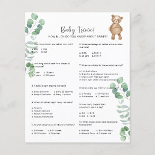 Bear Baby Trivia Baby Shower Game