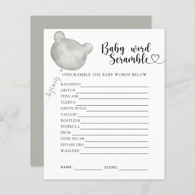 Bear Baby Word Scramble Game (Front/Back)
