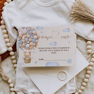 Bear Balloon Baby Boy Shower Diaper Raffle Card