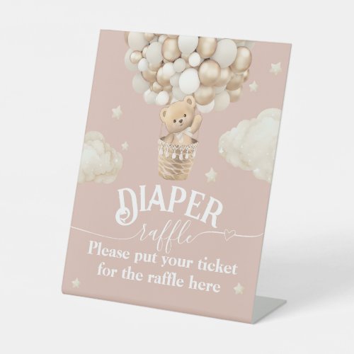 Bear Balloon Baby Girl Shower diaper raffle Pedestal Sign