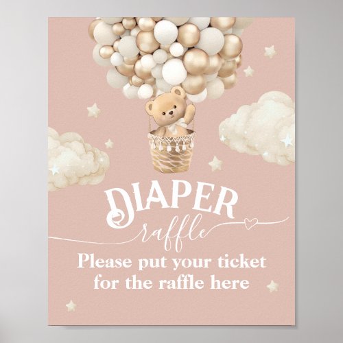 Bear Balloon Baby Girl Shower diaper raffle Poster