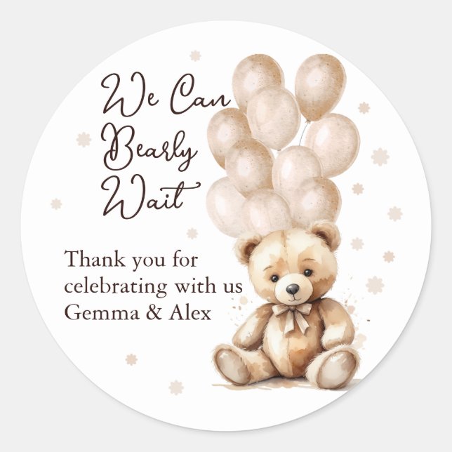 Bear Balloon Baby Shower  Classic Round Sticker (Front)